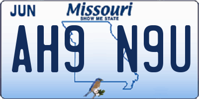 MO license plate AH9N9U