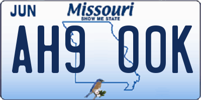 MO license plate AH9O0K
