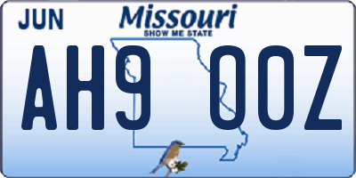 MO license plate AH9O0Z