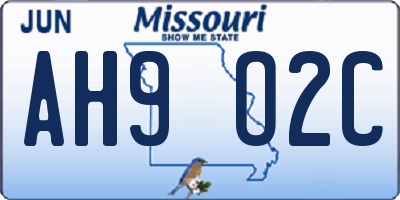 MO license plate AH9O2C