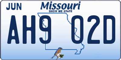 MO license plate AH9O2D