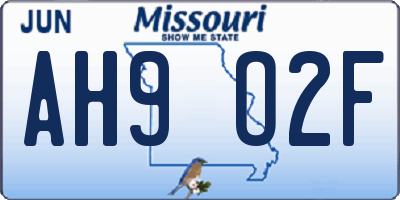 MO license plate AH9O2F