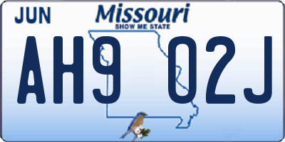 MO license plate AH9O2J