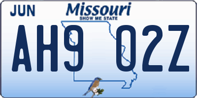 MO license plate AH9O2Z