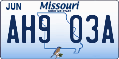 MO license plate AH9O3A