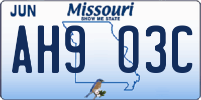 MO license plate AH9O3C