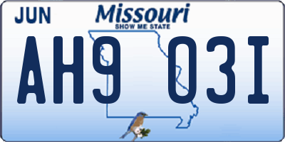 MO license plate AH9O3I