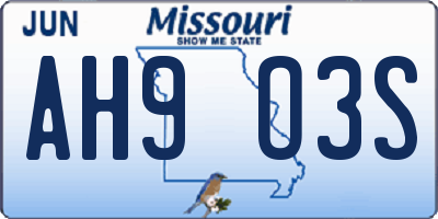 MO license plate AH9O3S
