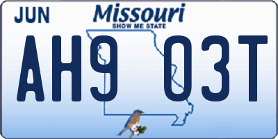 MO license plate AH9O3T