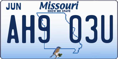 MO license plate AH9O3U