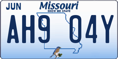 MO license plate AH9O4Y