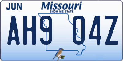 MO license plate AH9O4Z