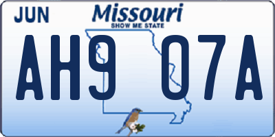 MO license plate AH9O7A