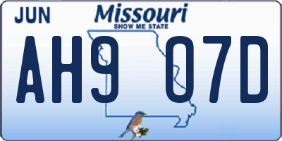MO license plate AH9O7D