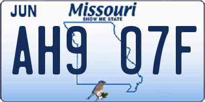 MO license plate AH9O7F