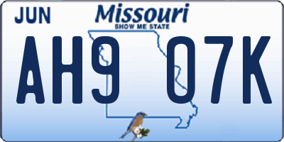 MO license plate AH9O7K