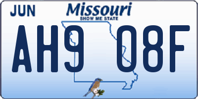 MO license plate AH9O8F