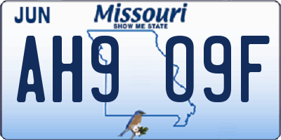 MO license plate AH9O9F