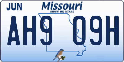 MO license plate AH9O9H