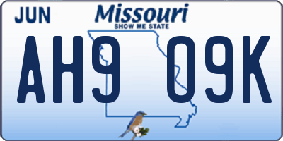MO license plate AH9O9K