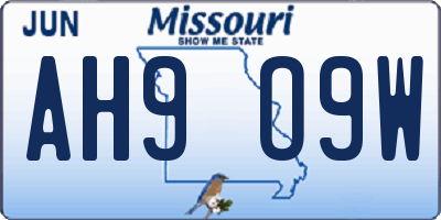 MO license plate AH9O9W