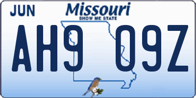 MO license plate AH9O9Z