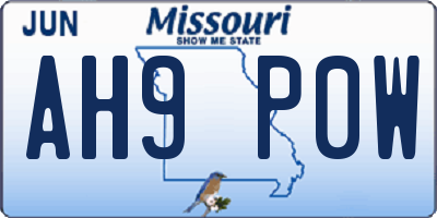 MO license plate AH9P0W