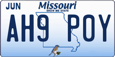 MO license plate AH9P0Y