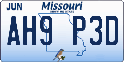 MO license plate AH9P3D