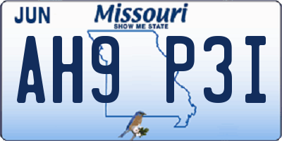 MO license plate AH9P3I