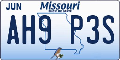 MO license plate AH9P3S