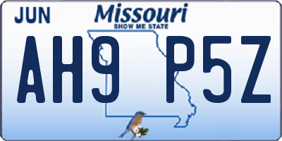 MO license plate AH9P5Z