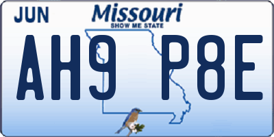 MO license plate AH9P8E