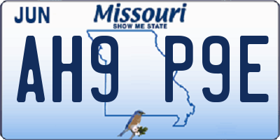 MO license plate AH9P9E