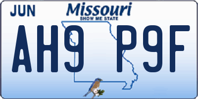 MO license plate AH9P9F