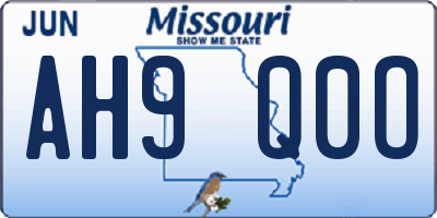 MO license plate AH9Q0O