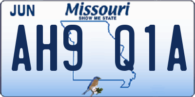 MO license plate AH9Q1A