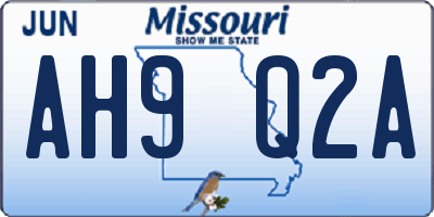 MO license plate AH9Q2A