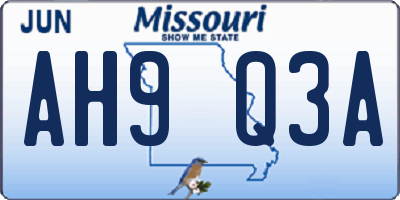 MO license plate AH9Q3A