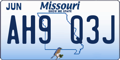 MO license plate AH9Q3J