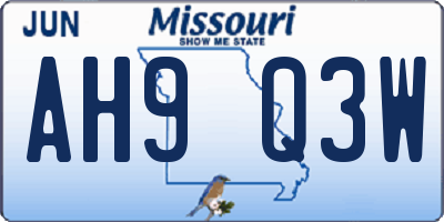 MO license plate AH9Q3W