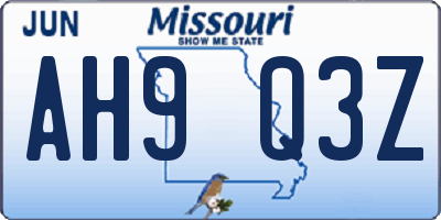 MO license plate AH9Q3Z