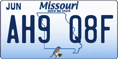 MO license plate AH9Q8F
