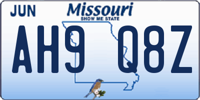MO license plate AH9Q8Z