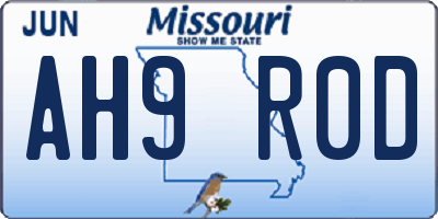 MO license plate AH9R0D