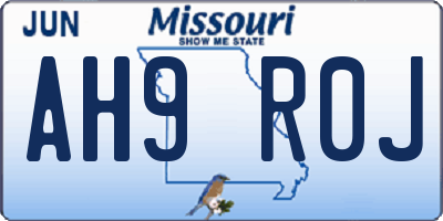 MO license plate AH9R0J