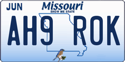 MO license plate AH9R0K