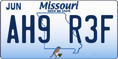 MO license plate AH9R3F
