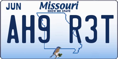 MO license plate AH9R3T