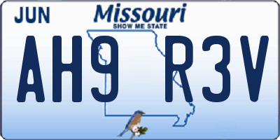 MO license plate AH9R3V